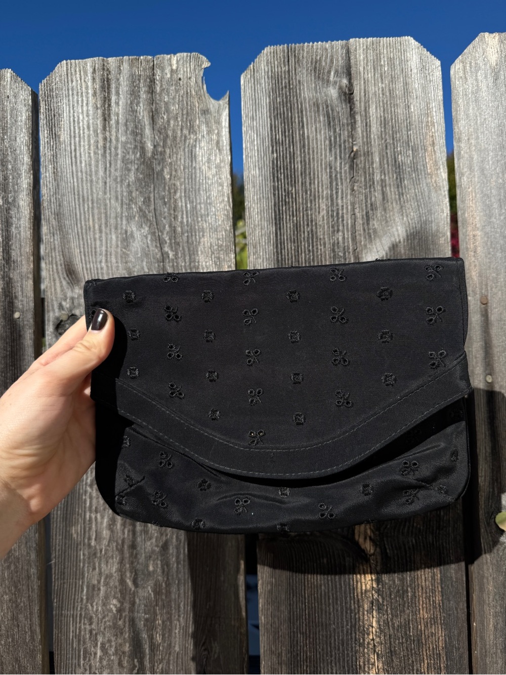 Vintage Black Eyelet Floral Embroidered Envelope Clutch - Women Bags